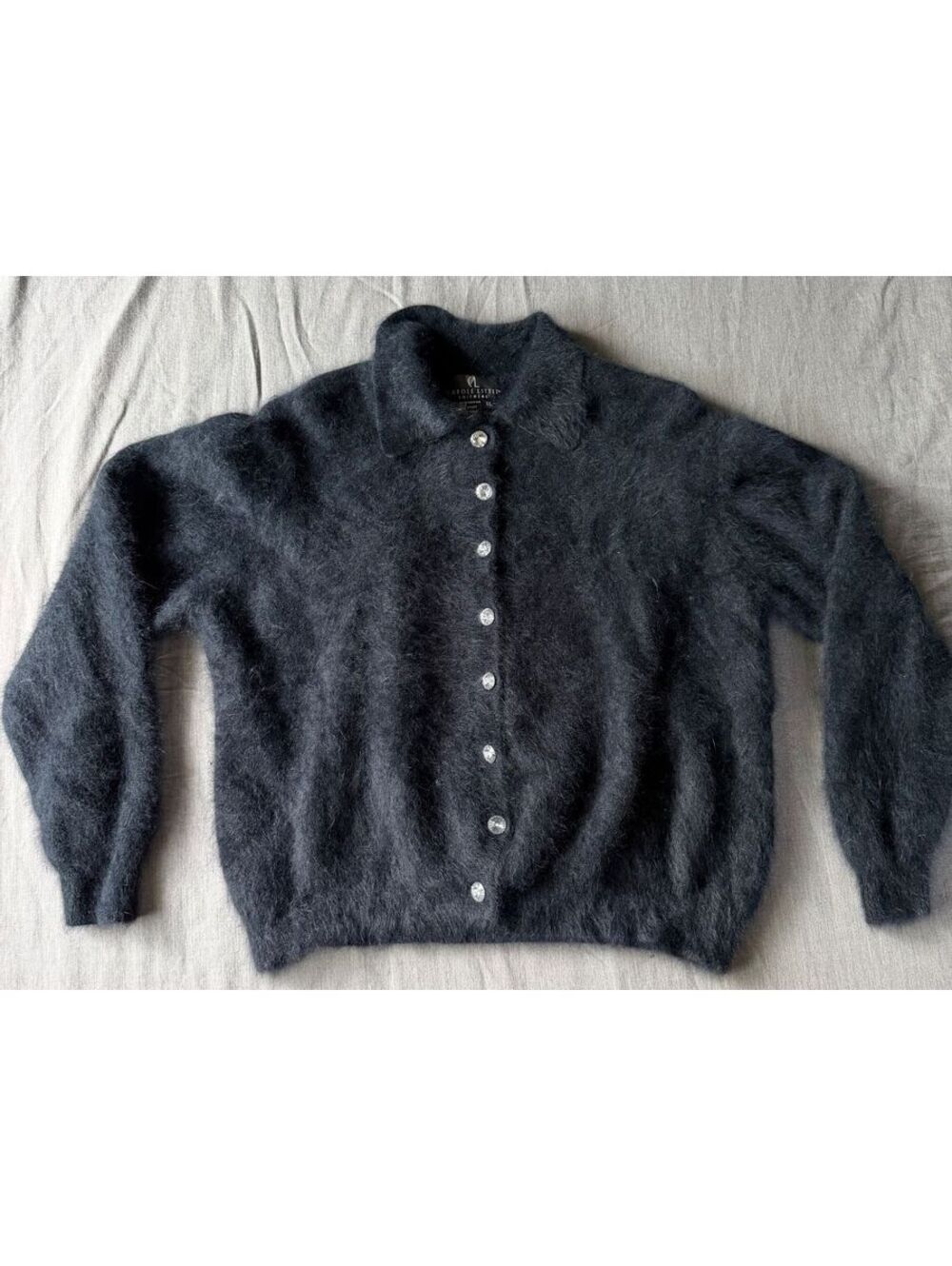 Vintage Carole Little Knitwear Angora Blend Black Cardigan Size XL